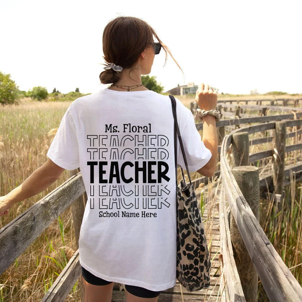 Custom Name Teacher Echo Backside Shirt, Back to School T-shirt