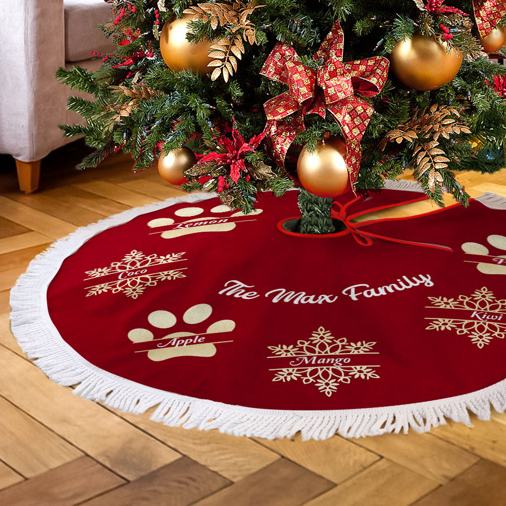 Snowflake & Paws With Name Family Dog Cat Christmas Tree Skirts