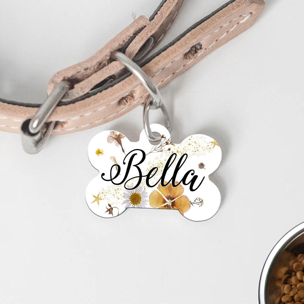 Flowers & Stars Pet Id Tag, Dog Lover Gift