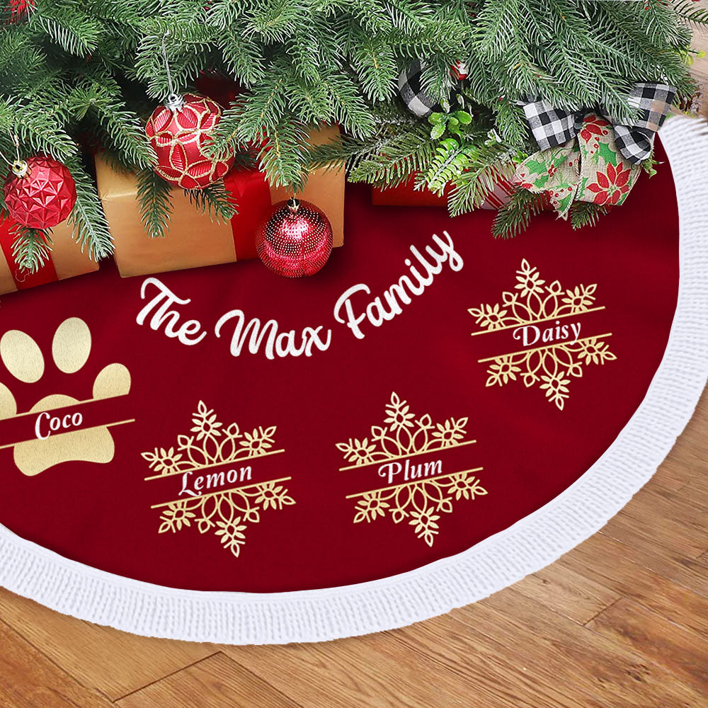 Snowflake & Paws With Name Family Dog Cat Christmas Tree Skirts