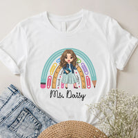 Thumbnail for Teacher Rainbow T-Shirt, Kindergarten Elementary Teacher Tee CustomCat