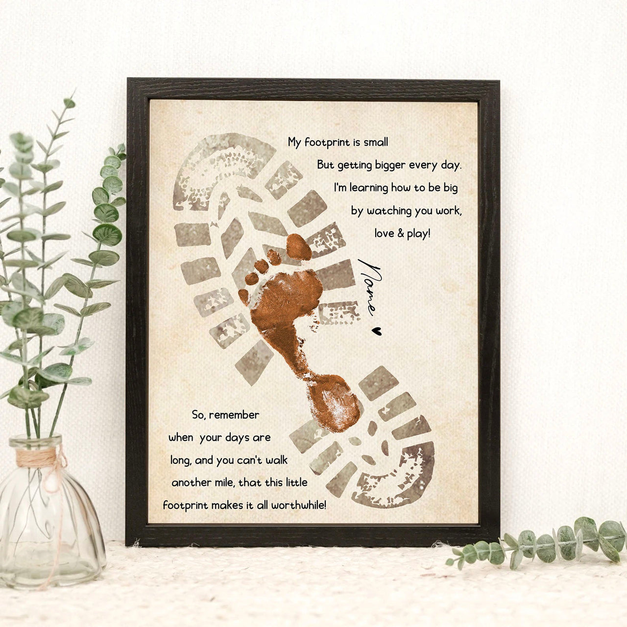 My Footprint Is Small Dad Photo Frame, Kids Footprint Keepsake