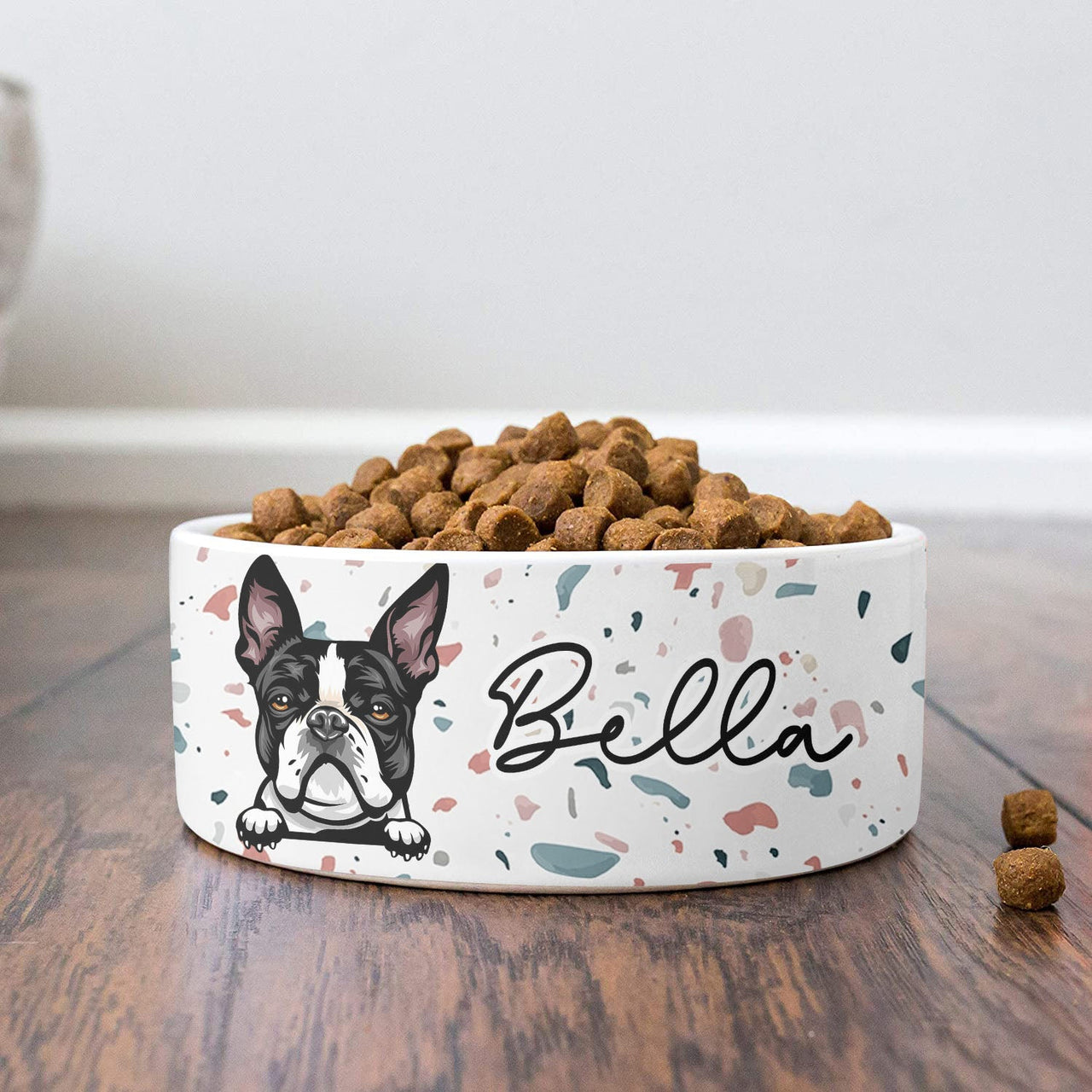 Boho Chic Terrazzo Pet Ceramic Bowl, Dog Lover Gift