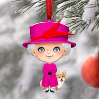 Thumbnail for Queen Elizabeth II with Corgi - Christmas Ornament - QEL2