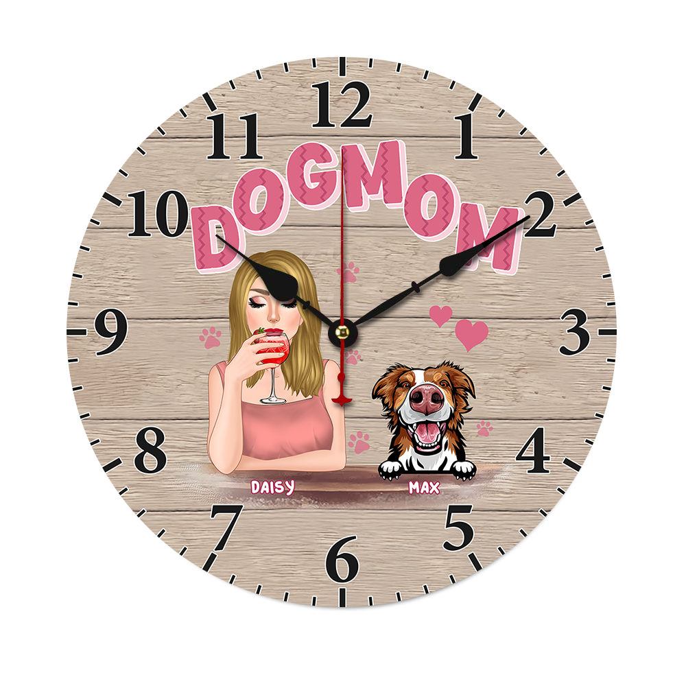 Personalized Dog Mom Wall Wooden Clock, Gift For Dog Lover CHI-YEN