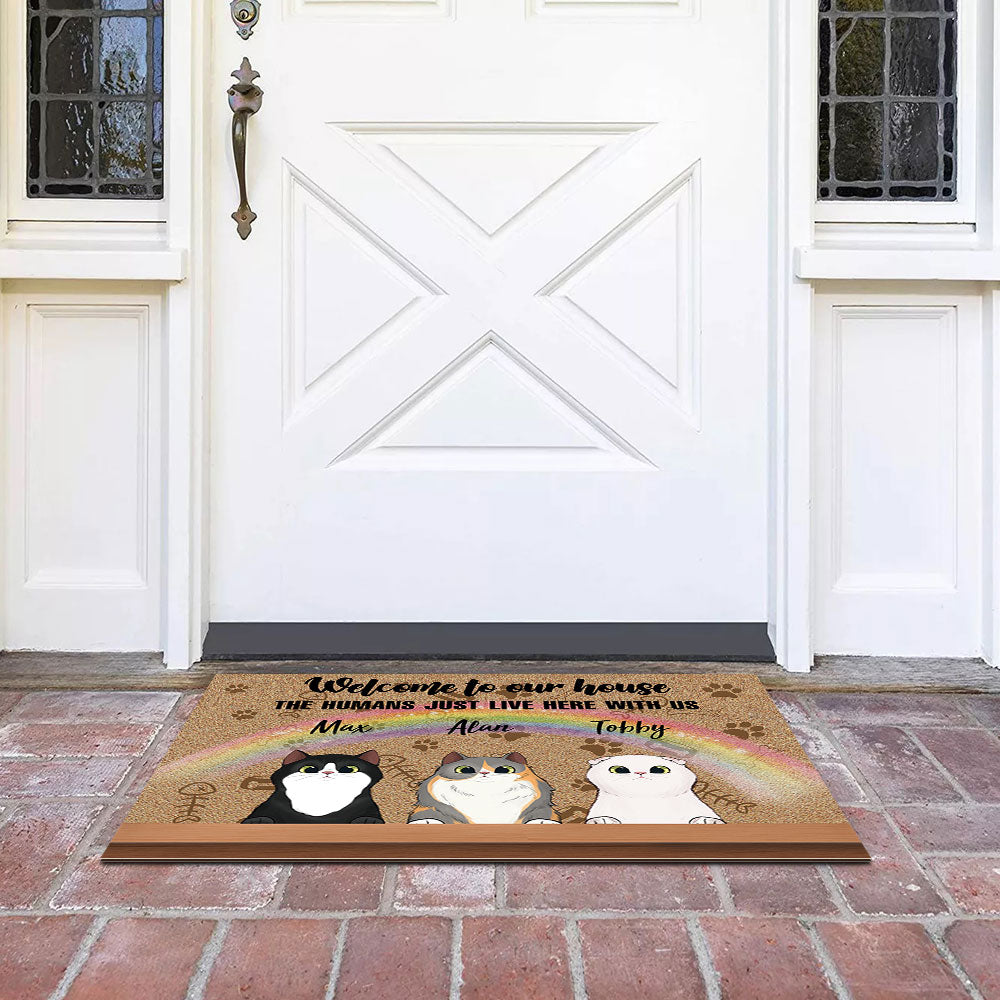 Welcome to Our House - The Human Live Here With Us - Doormat For Cat Lovers - Jonxifon