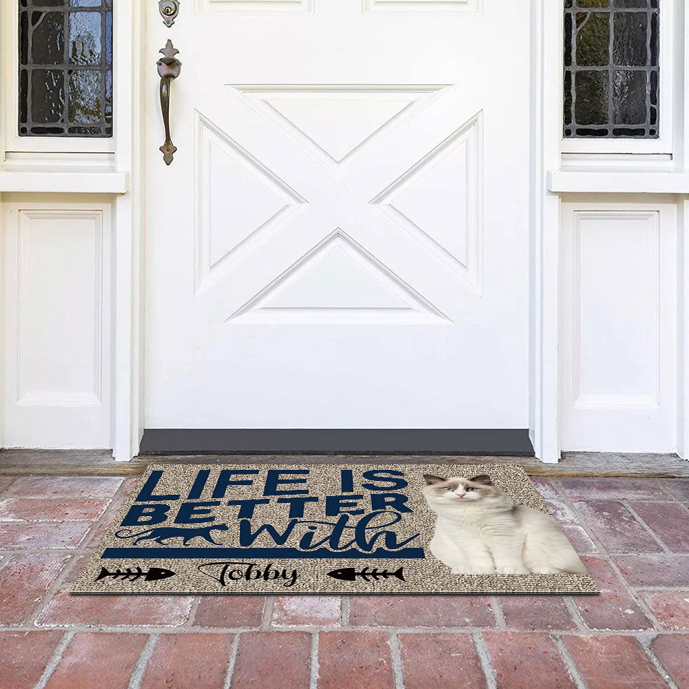 Life Is Better With Cats Upload Photo Doormat, Gifts For Cat Lovers - Jonxifon