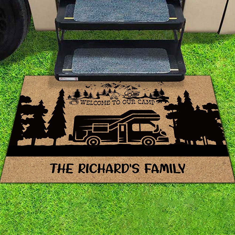 Welcome To Our Camp, Camping Gift, RVs Campers, Family Camping Doormat - Jonxifon