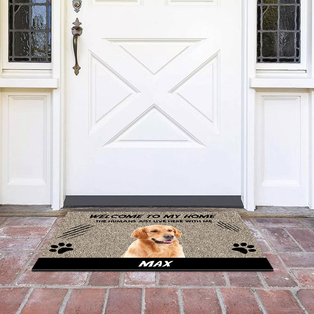 Welcome to Our Home The Humans Just Live Here with Us - Upload Pets Photos Doormat - Jonxifon