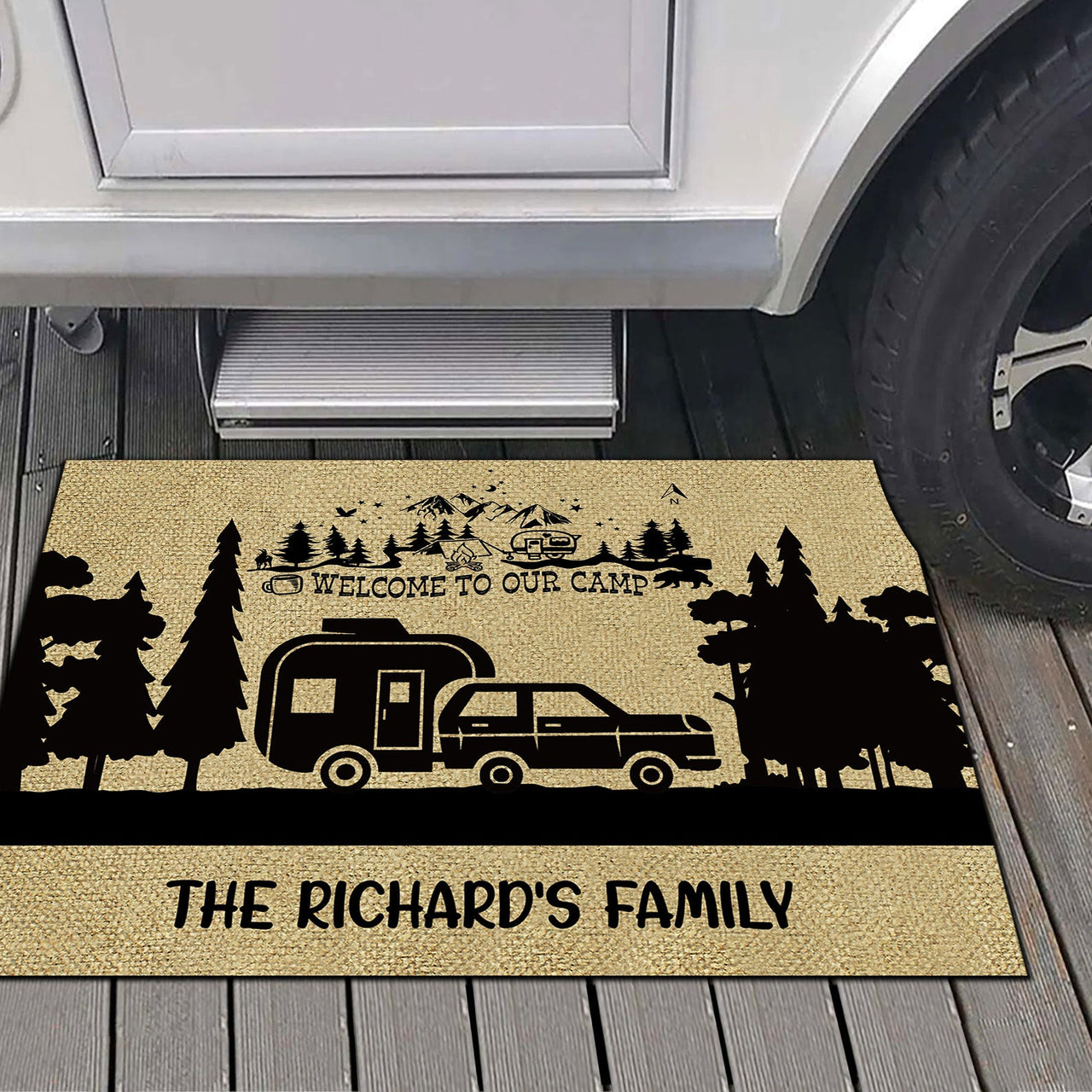 Welcome To Our Camp, Camping Gift, RVs Campers, Family Camping Doormat - Jonxifon