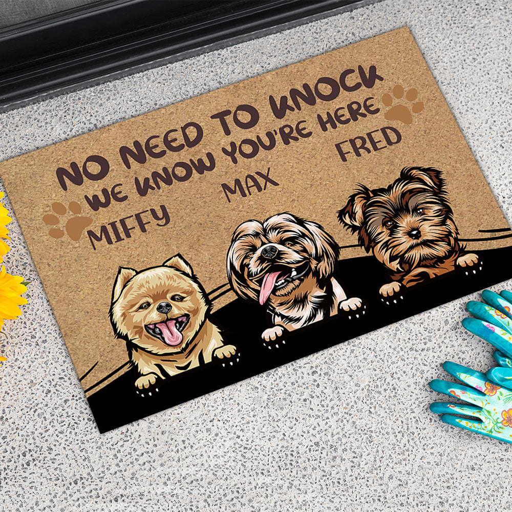 No Need to Knock We Know You're Here Funny, Personalized Dog Doormat - Jonxifon