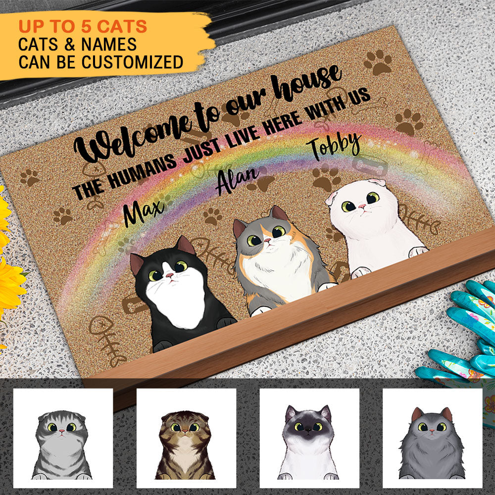 Welcome to Our House - The Human Live Here With Us - Doormat For Cat Lovers - Jonxifon