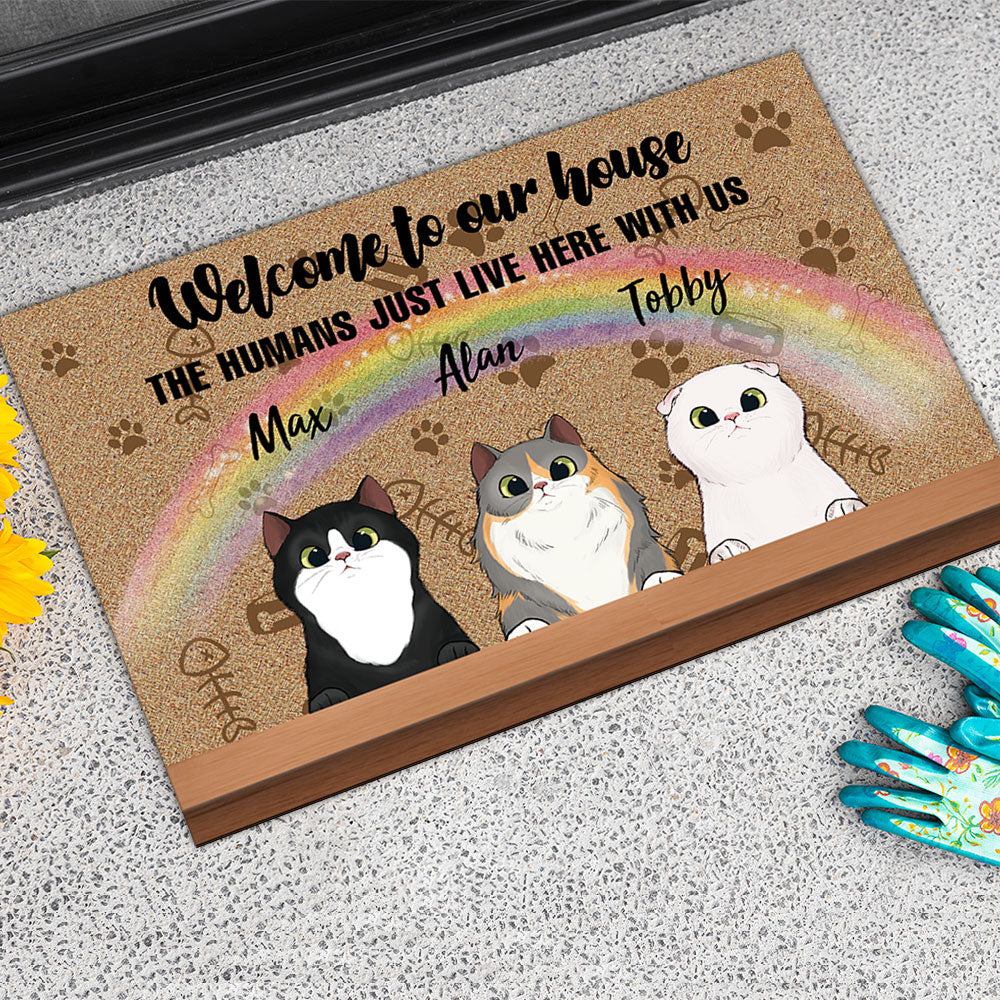 Welcome to Our House - The Human Live Here With Us - Doormat For Cat Lovers - Jonxifon