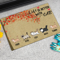 Thumbnail for Life Is Better With Cats Falling Leaves - Personalized Cat Doormat - Jonxifon