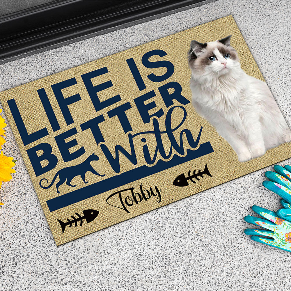 Life Is Better With Cats Upload Photo Doormat, Gifts For Cat Lovers - Jonxifon