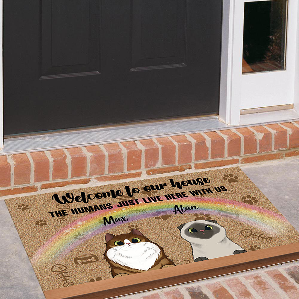 Welcome to Our House - The Human Live Here With Us - Doormat For Cat Lovers - Jonxifon