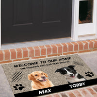 Thumbnail for Welcome to Our Home The Humans Just Live Here with Us - Upload Pets Photos Doormat - Jonxifon