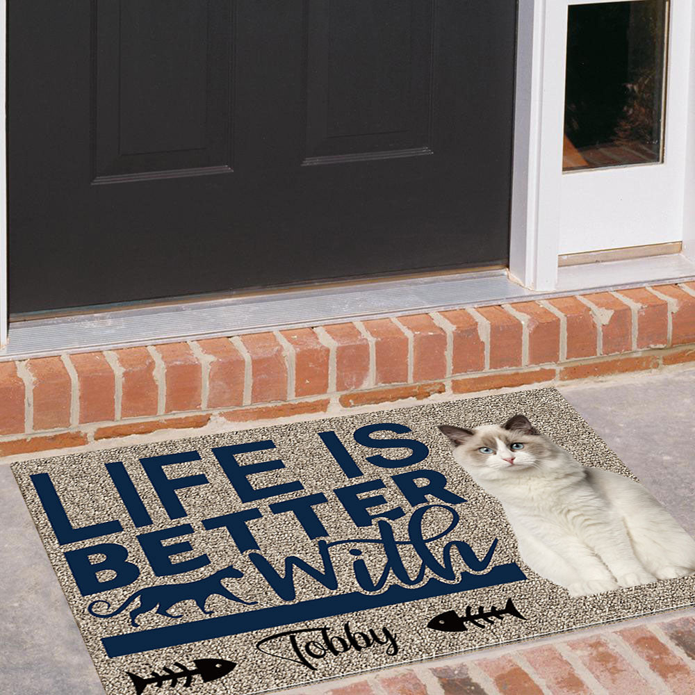 Life Is Better With Cats Upload Photo Doormat, Gifts For Cat Lovers - Jonxifon