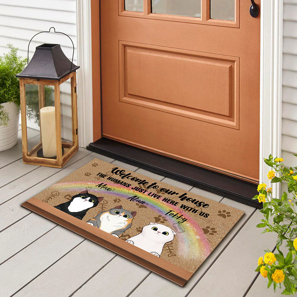 Welcome to Our House - The Human Live Here With Us - Doormat For Cat Lovers - Jonxifon