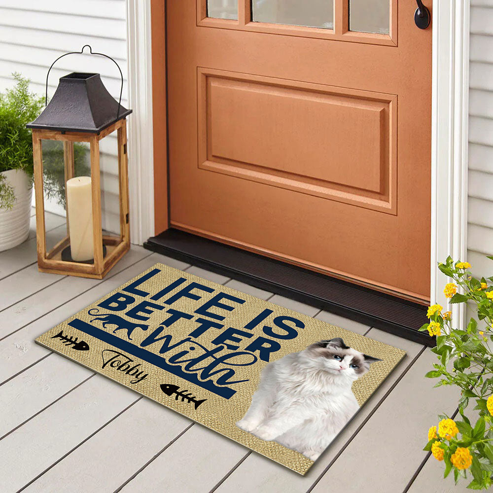 Life Is Better With Cats Upload Photo Doormat, Gifts For Cat Lovers - Jonxifon