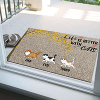 Thumbnail for Life Is Better With Cats Falling Leaves - Personalized Cat Doormat - Jonxifon