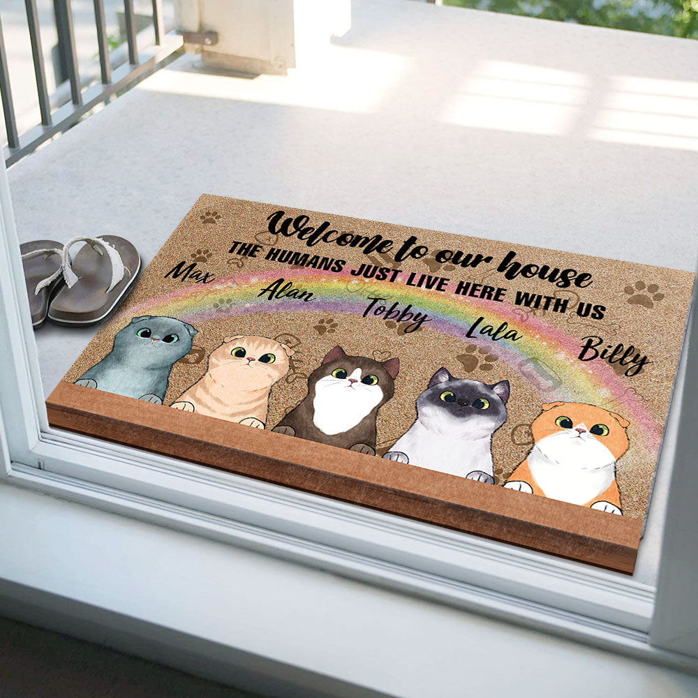 Welcome to Our House - The Human Live Here With Us - Doormat For Cat Lovers - Jonxifon