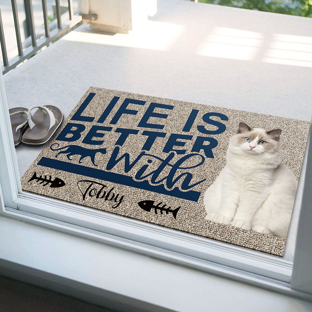 Life Is Better With Cats Upload Photo Doormat, Gifts For Cat Lovers - Jonxifon