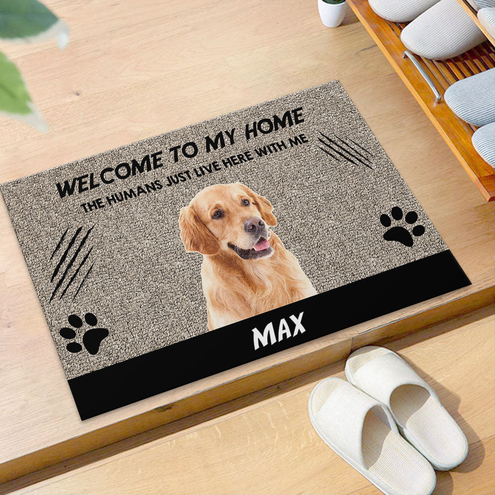 Welcome to Our Home The Humans Just Live Here with Us - Upload Pets Photos Doormat - Jonxifon