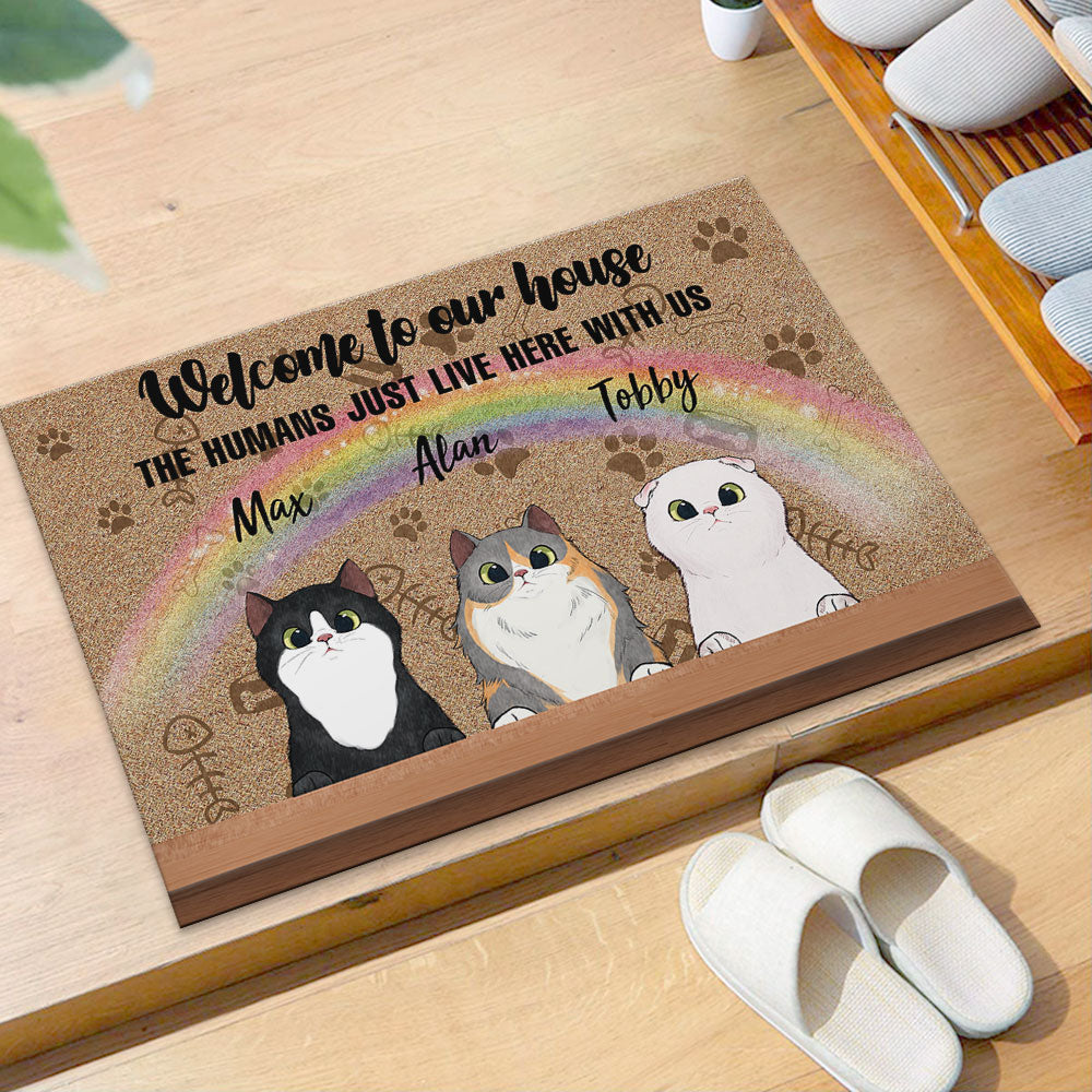 Welcome to Our House - The Human Live Here With Us - Doormat For Cat Lovers - Jonxifon