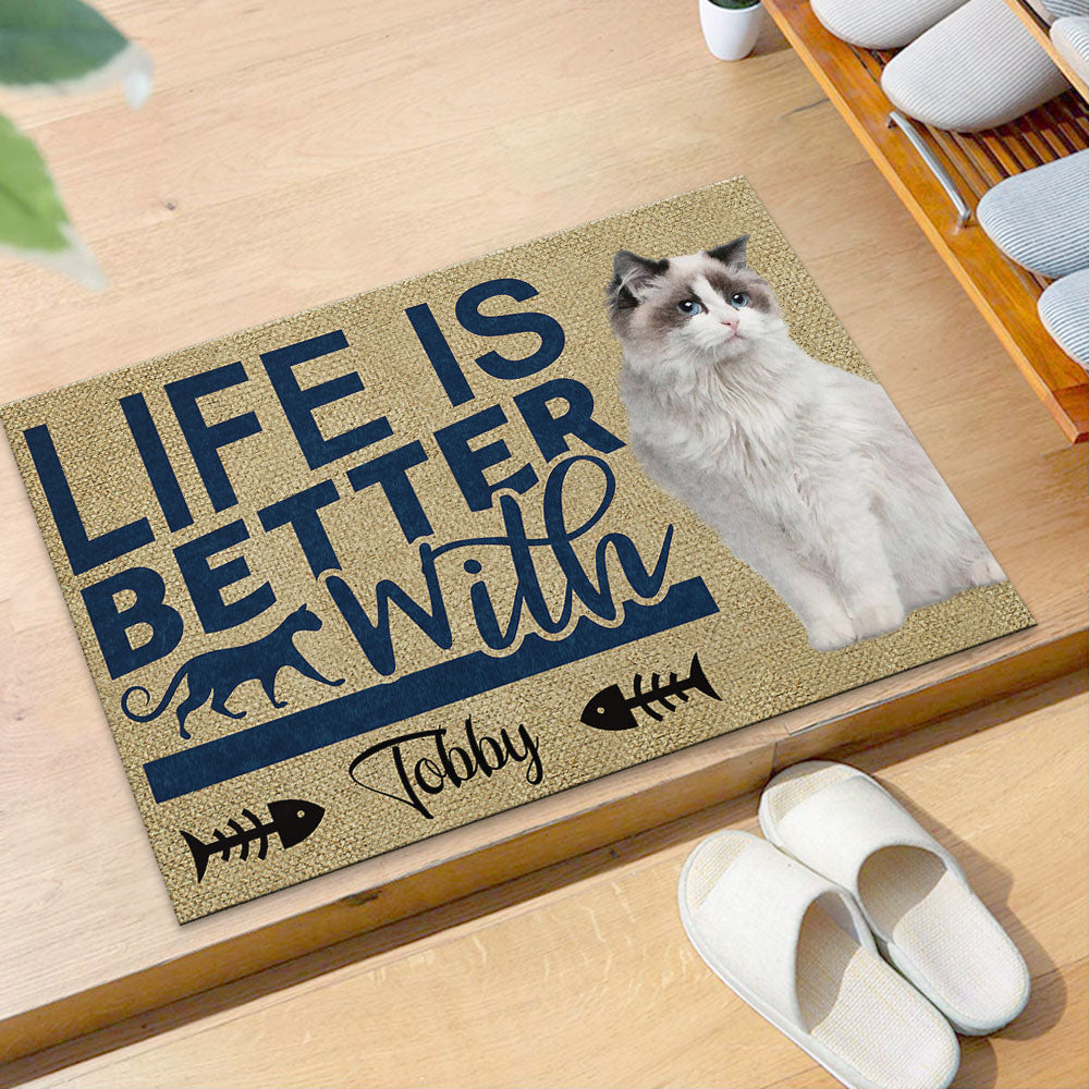 Life Is Better With Cats Upload Photo Doormat, Gifts For Cat Lovers - Jonxifon