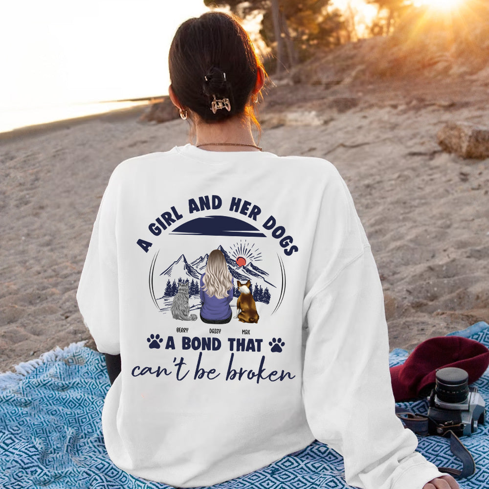 A Girl And Her Dog Sketch Mountain Backside Shirt, Dog Lover Gift CustomCat