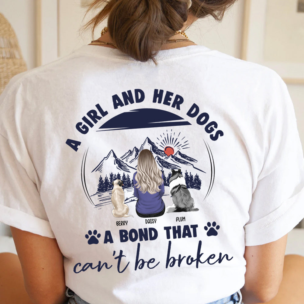 A Girl And Her Dog Sketch Mountain Backside Shirt, Dog Lover Gift CustomCat