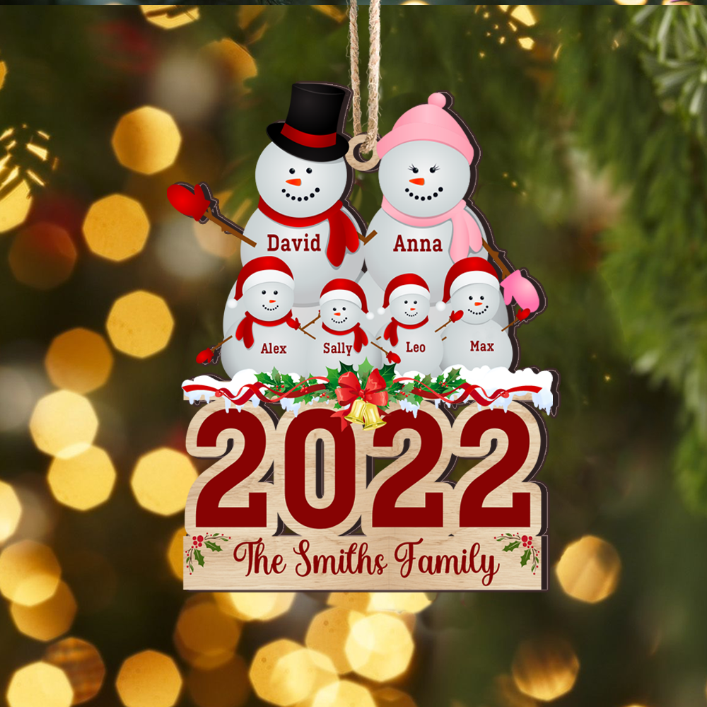 Personalized 2022 Snowman Family Gift Printed Acrylic Ornament, Customized Holiday Ornament DUNG-DIEP