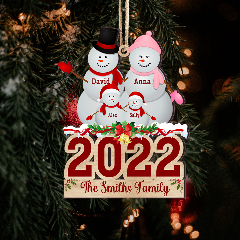 Personalized 2022 Snowman Family Gift Printed Acrylic Ornament, Customized Holiday Ornament DUNG-DIEP