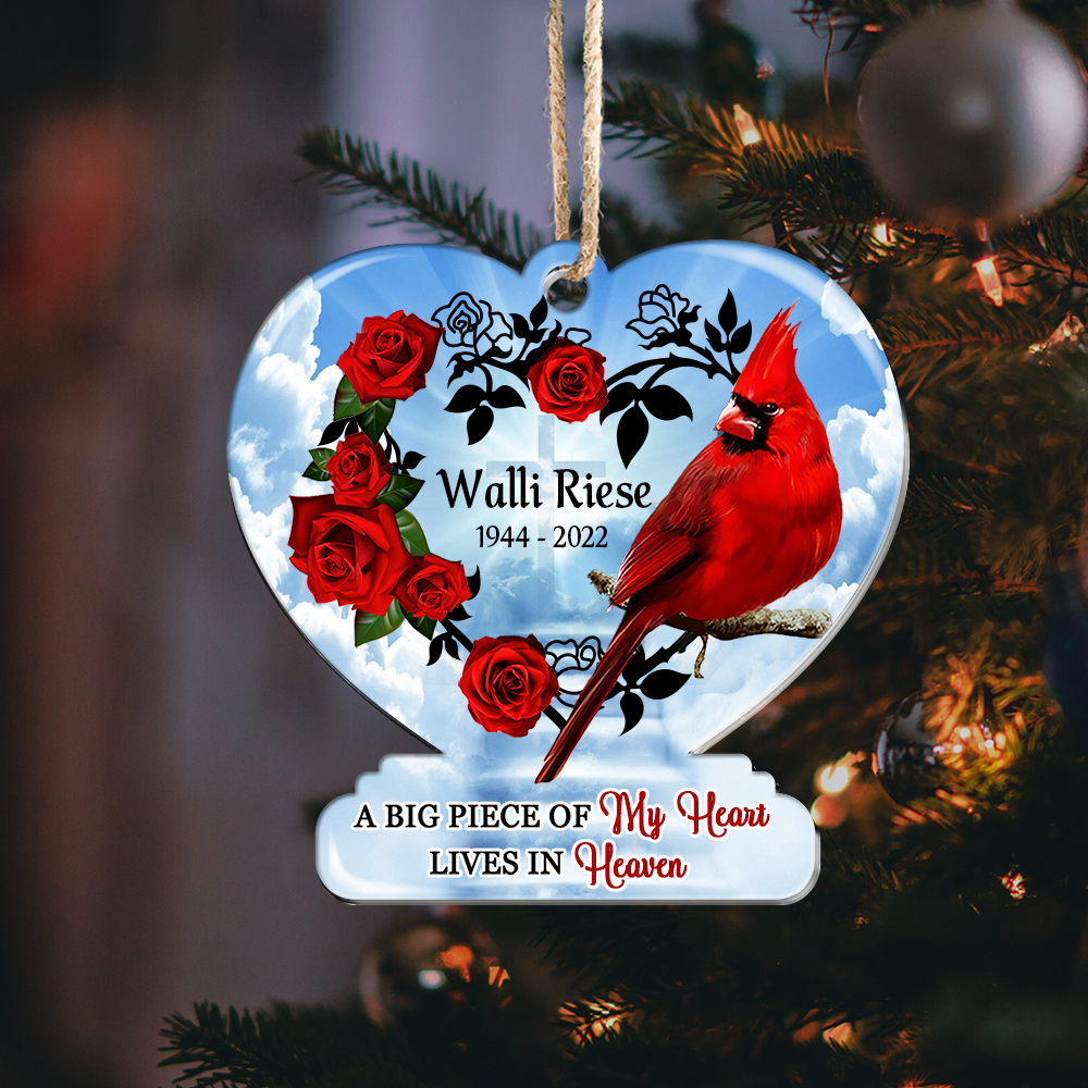 Personalized Memorial Cardinal A Big Piece Of My Heart Lives In Heaven Printed Acrylic Ornament, Holiday Gift For Family DUNG-DIEP