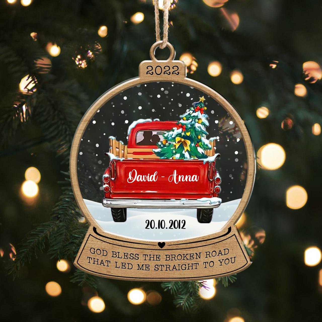 Personalized Christmas Couple Red Truck Printed Acrylic Ornament, Gift For Lovers, Husband & Wife DUNG-DIEP