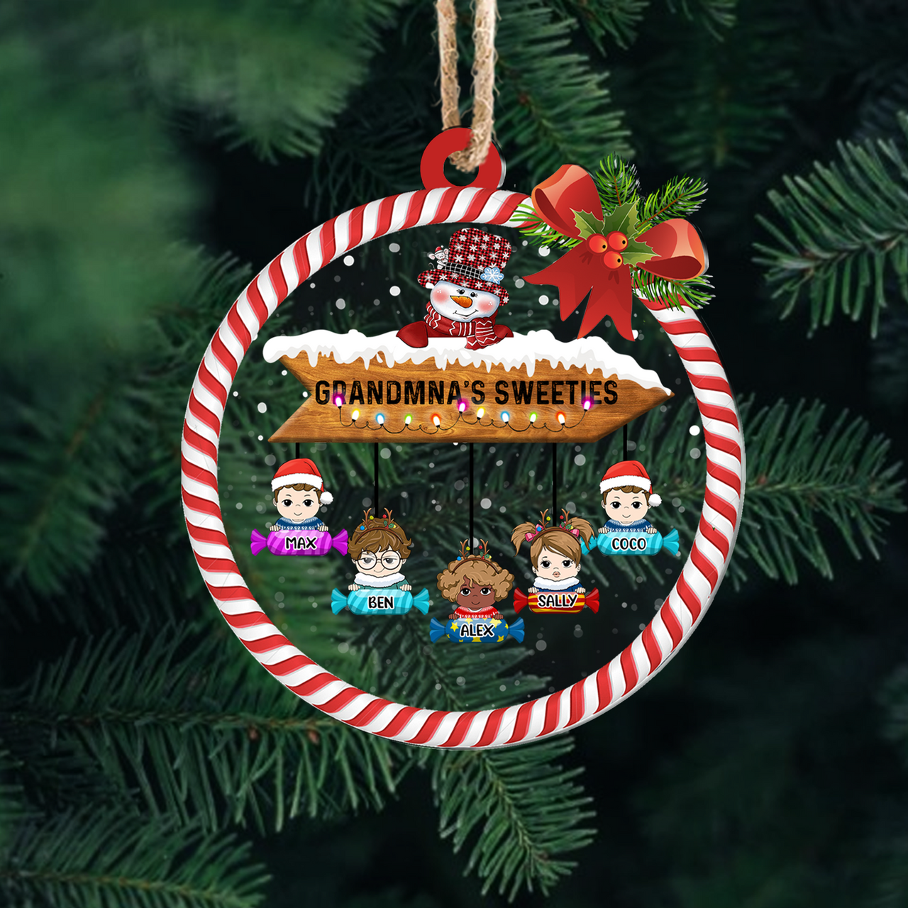 Grandma Grandkids Sweaties Printed Acrylic Ornament, Customized Holiday Gift For Grandma Nana Mommy Aunt Dung-Diep