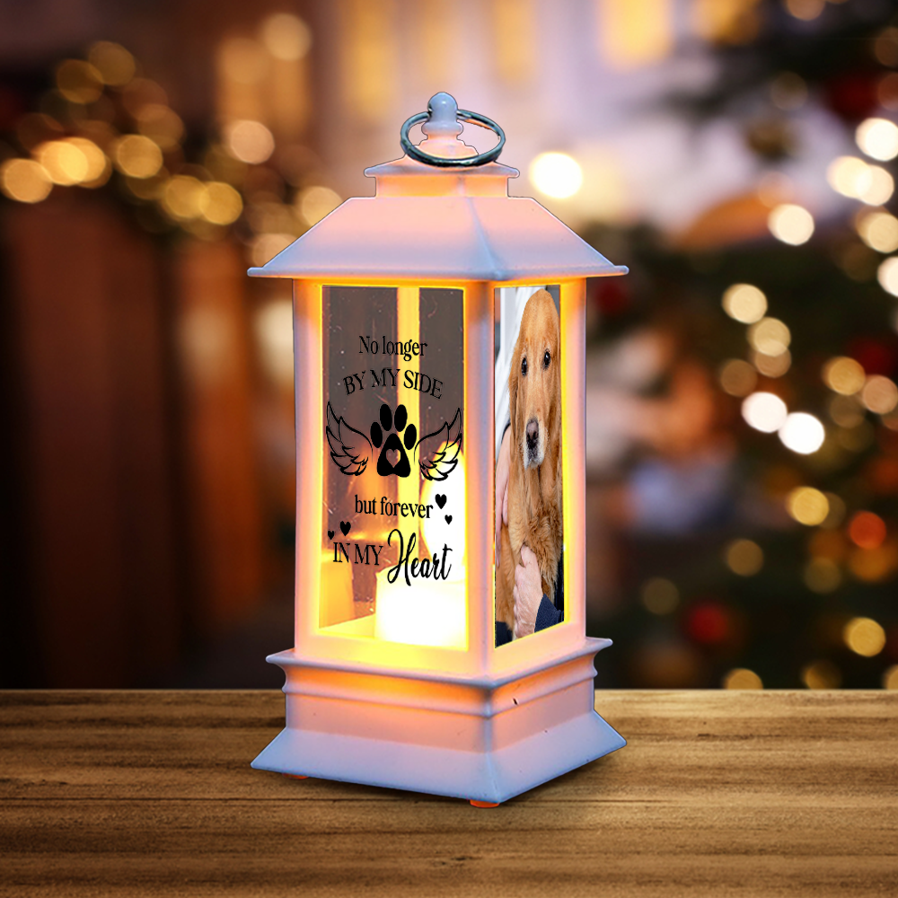 Custom No Longer By My Side Dog Cat Photo Memorial Lantern, Sympathy Gift