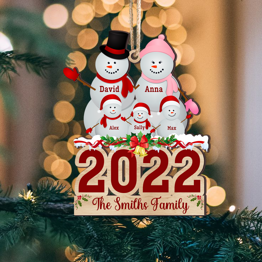 Personalized 2022 Snowman Family Gift Printed Acrylic Ornament, Customized Holiday Ornament DUNG-DIEP