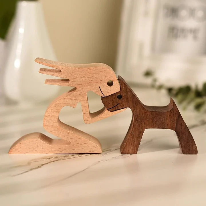 The Love Between You And Your Fur-Friend - Gift For Pet Lovers - Wooden Pet Carvings, Wood Sculpture Table Ornaments, Carved Wood Decor JonxiFon