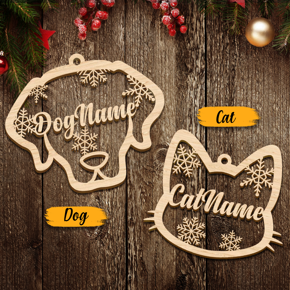 Dog Cat Face With Name Wood Ornament Cutout, Christmas decor YHN-VAN